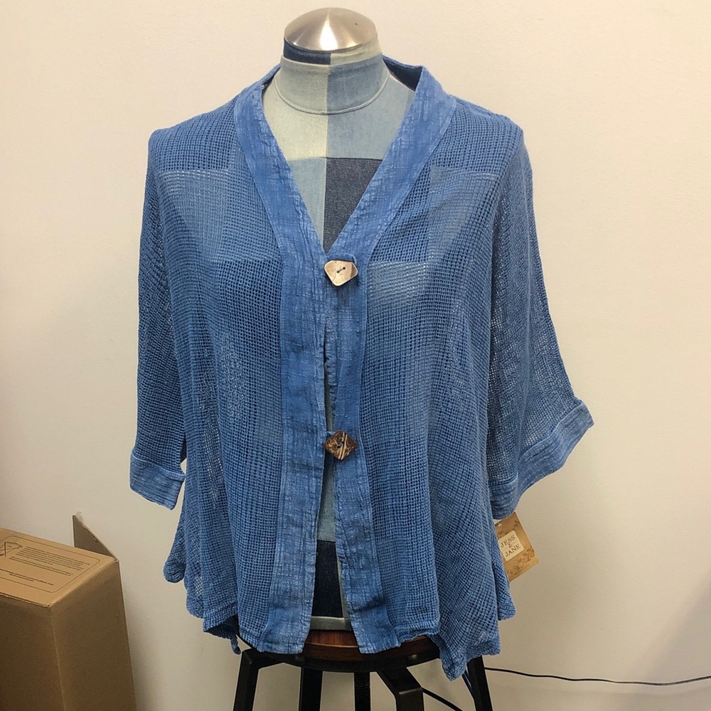 Jess & Jane Mineral Wash Mesh Cardigan Indigo Sz Medium brand new